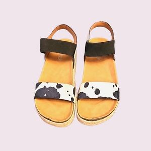 Cow print platform sandals